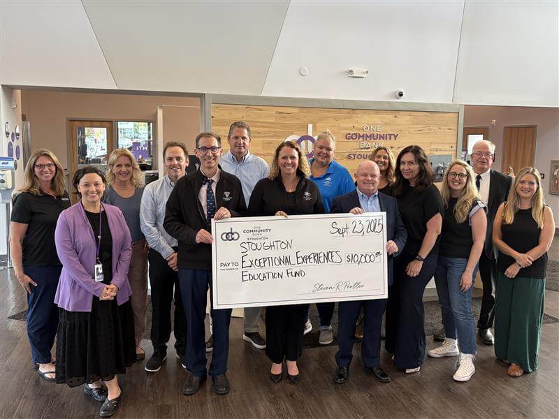 Group photo of OCB Stoughton Education Fund Big Check